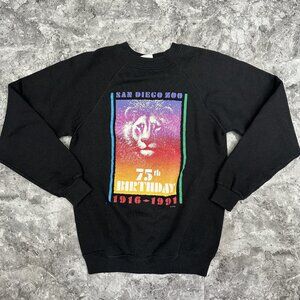 Vintage San Diego Zoo 75th Anniversary Sweater 90s Youth Large 14/16  Black